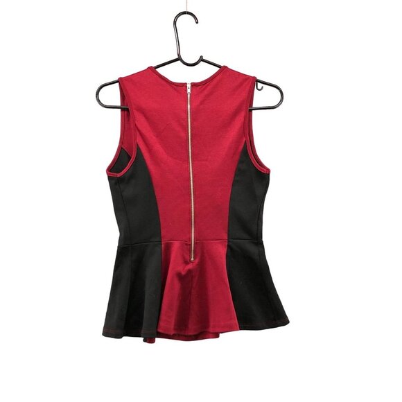 Guess Sleeveless Blouse Womens S Red Black Colorblock Peplum Ponte Formal - Picture 2 of 9